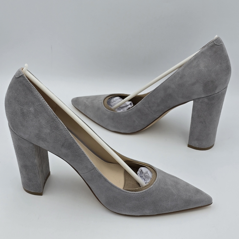 NWOT Marc Fisher LTD Abilene Block Heel Pointy Toe Pumps, Light Grey Suede, 11M - Picture 7 of 14